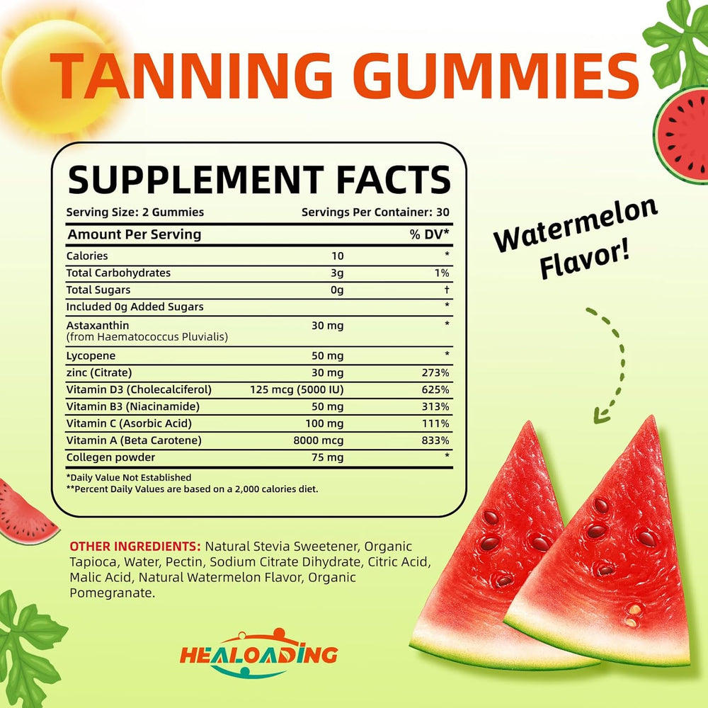 Tanning Gummies Supplement for Adults: Daily Tanning Gummies with Astaxanthin, Collegen, Lycopene, zinc (Citrate), Vitamin for Tanning Supplement Skin Health & Glow Reduce Sun Sensitivity