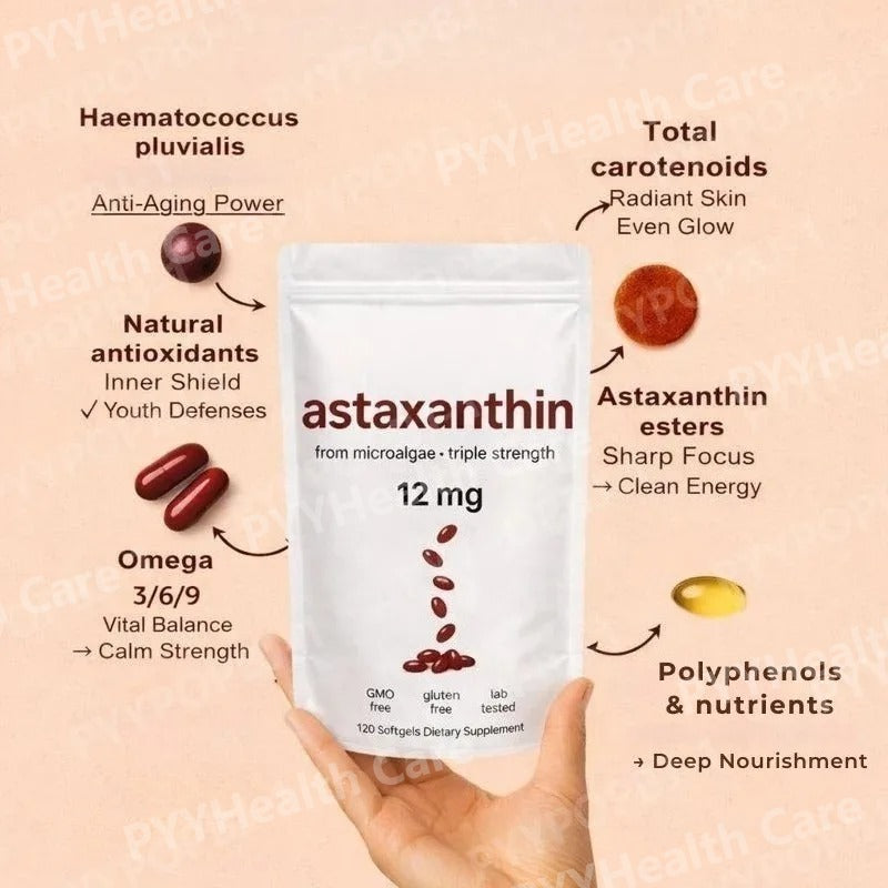 Astaxanthine pure 2.0 en gélules molles 12 mg | Éclat + inversion du vieillissement de l'intérieur sans effort