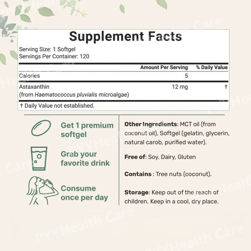 Astaxanthine pure 2.0 en gélules molles 12 mg | Éclat + inversion du vieillissement de l'intérieur sans effort