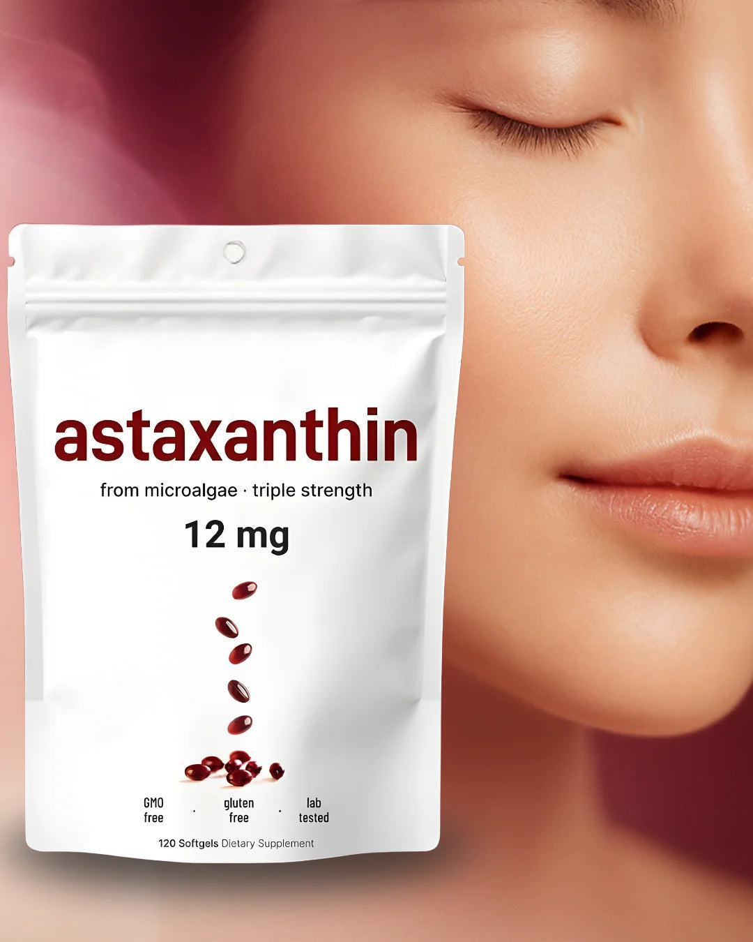 Astaxanthine pure 2.0 en gélules molles 12 mg | Éclat + inversion du vieillissement de l'intérieur sans effort